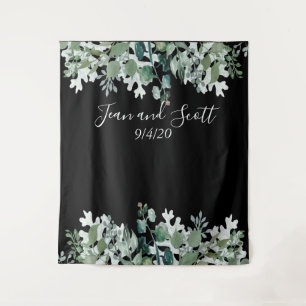 Botanical Wedding Leaves Modern Greenery Waterfall Tapestry
