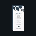 Botanical Wedding Midnight Blue Menu Card<br><div class="desc">This modern wedding menu template is part of Do Tell A Belle's fall luxury invitation collection. The design features simple leaves in midnight blue. Customize them with menu items, names and event date. Perfect for evening weddings, bridal shower, rehearsal dinners or whatever you like. A elegant yet botanical choice for...</div>