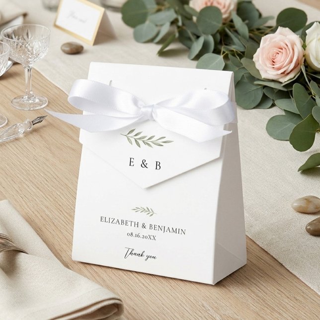 Botanical Wedding Monogram Personalized Greenery Favor Box (Creator Uploaded)