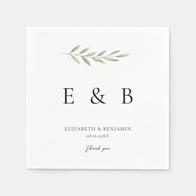Botanical Wedding Monogram Personalized Greenery Napkin (Front)