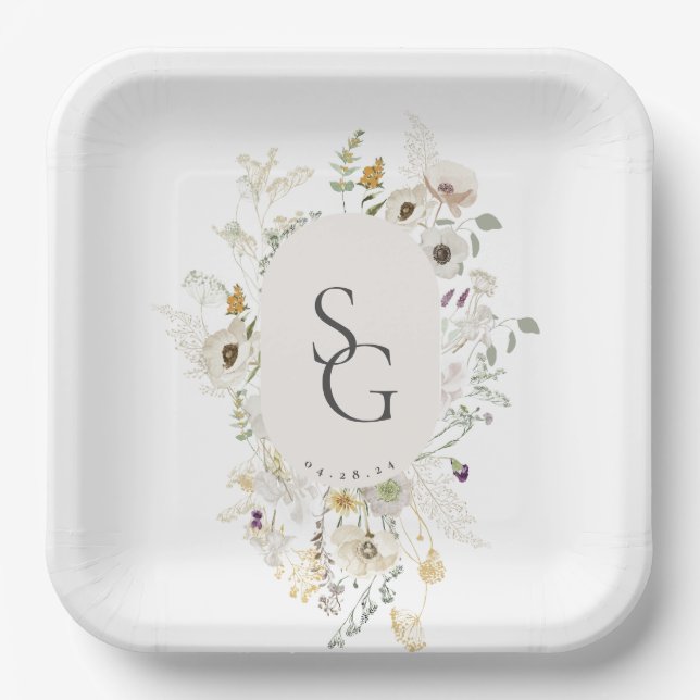 Botanical Wedding Paper Plates (Front)