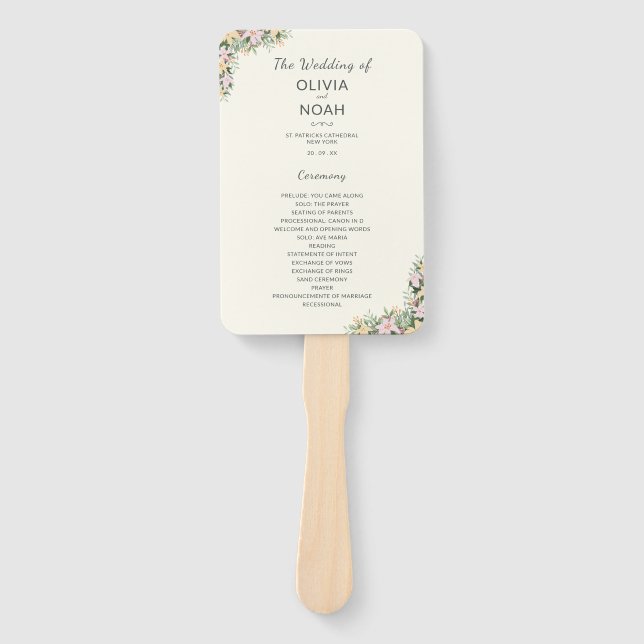 Botanical wedding program hand fan (Front)
