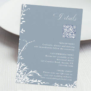 Botanical Wedding QR Code Details Dusty Blue Enclosure Card