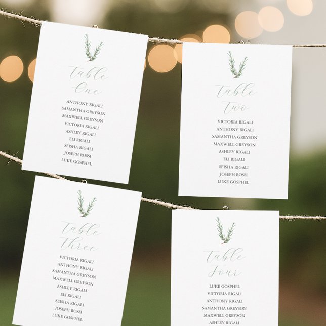 Botanical Wedding Seating Chart by Table Plan Invitation (Wedding seating charts for micro wedding theme designed with watercolor botanicals)