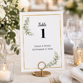 Botanical Wedding Table Number Card