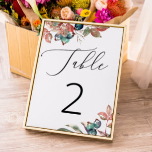 Botanical Wedding   Woodland Fall Berries & Leaves Table Number