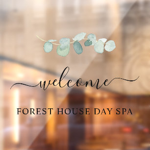 Botanical Welcome Elegant Script Window Cling