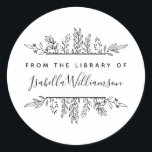 Botanical Whimsy "From the Library of" Bookplate Classic Round Sticker<br><div class="desc">Show your favourite books some love and keep them in your personal collection with this Boho Botanical From the library of Bookplate sticker. Featuring hand-drawn leaves framing a modern sans serif typeface for your message and a chic, feminine script for your name. Click 'Personalize" to see how beautiful it looks...</div>