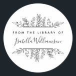 Botanical Whimsy "From the Library of" Bookplate Classic Round Sticker<br><div class="desc">Show your favourite books some love and keep them in your personal collection with this Boho Botanical From the library of Bookplate sticker. Featuring hand-drawn leaves framing a modern sans serif typeface for your message and a chic, feminine script for your name. Click 'Personalize" to see how beautiful it looks...</div>