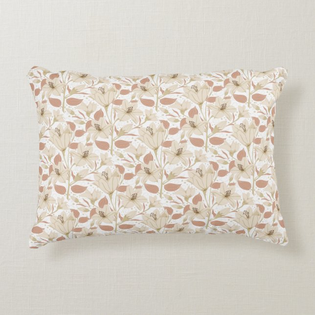 Botanical White Beige Lily Floral Pattern   Accent Pillow (Front)