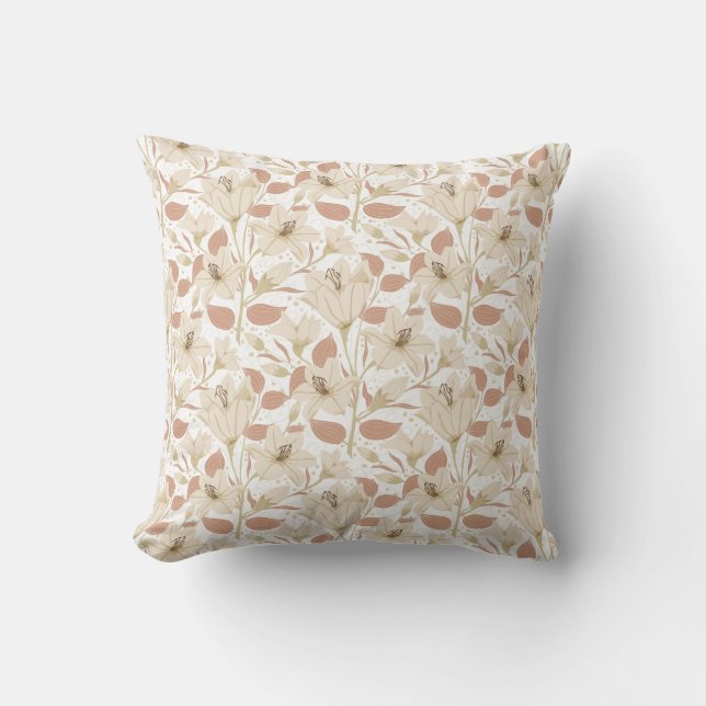 Botanical White Beige Lily Floral Pattern   Throw Pillow (Front)