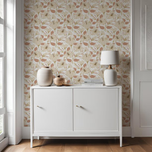 Botanical White Beige Lily Floral Pattern Wallpaper