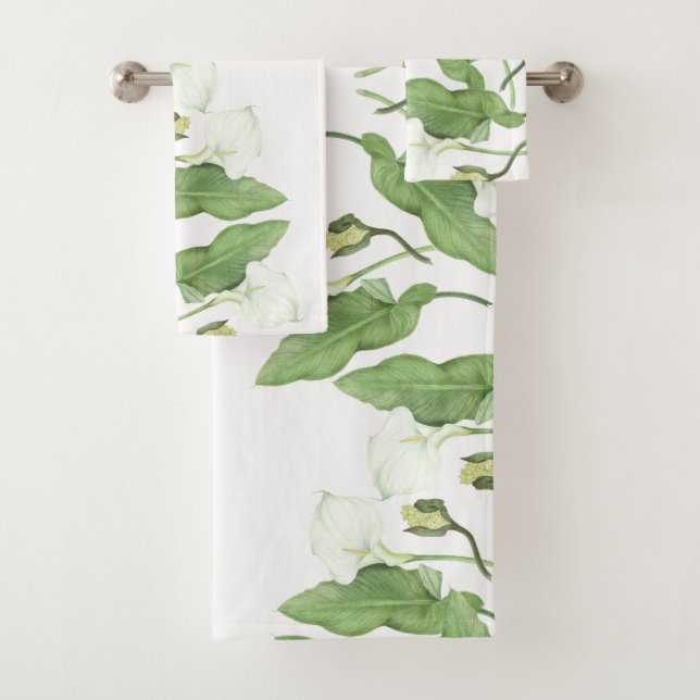 Botanical White Calla Lily Flowers Bath Towel Set (Insitu)