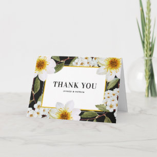 Botanical White Dahlias and Spireas Wedding Thank You Card