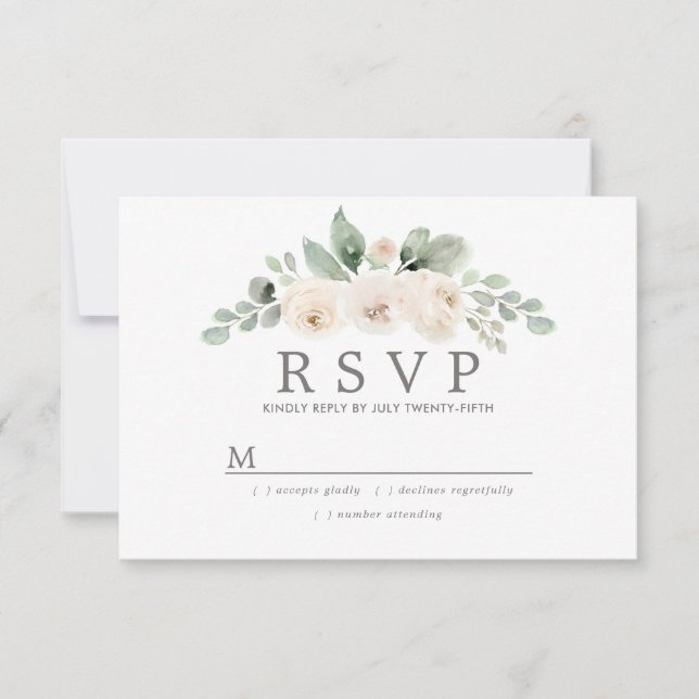 Botanical White Floral Wedding RSVP Card (Front)
