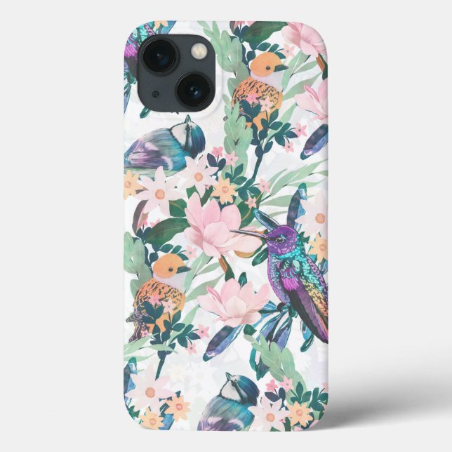 Botanical White Garden Flowers and Birds Case-Mate iPhone Case (Back)