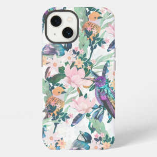 Botanical White Garden Flowers and Birds iPhone 13 Case