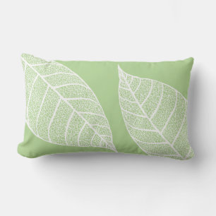 Botanical White Leaf Skeletons Lumbar Pillow