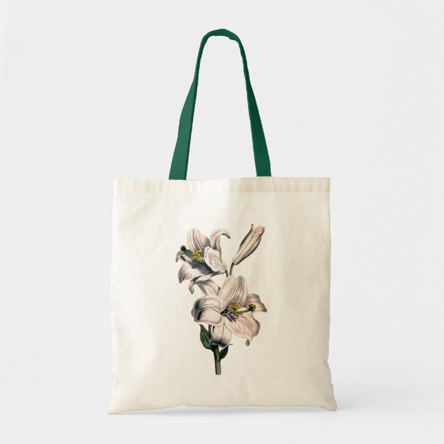 BOTANICAL WHITE LILIES ILLUSTRATION TOTE BAG (Front)