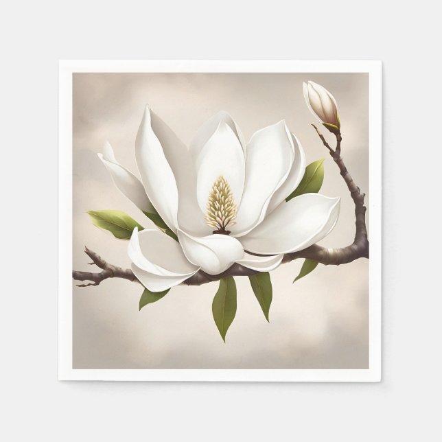 Botanical White Magnolia Napkin (Front)