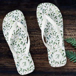 Botanical white pattern leaves  flower name flip flops