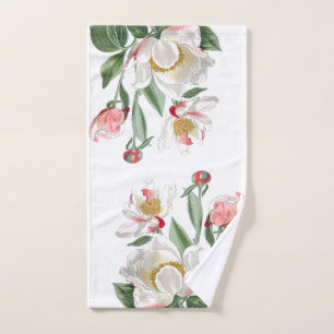 Botanical White Peony Flowers Bath Towel