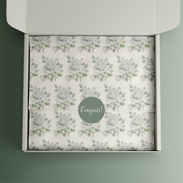Botanical White Rose Floral Tissue Paper (Creator Uploaded)