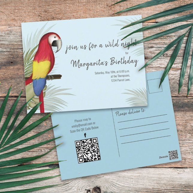 Botanical Wild Birthday Bird QR Code Social Media Postcard (Creator Uploaded)