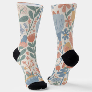 Botanical Wildflower Crew Socks for Women
