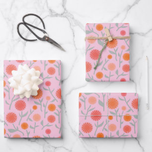 Botanical Wildflower Dandelion Pink Pattern  Wrapping Paper Sheet