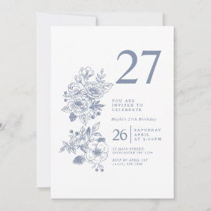 Botanical Wildflower Dusty Blue 27th Birthday Invitation