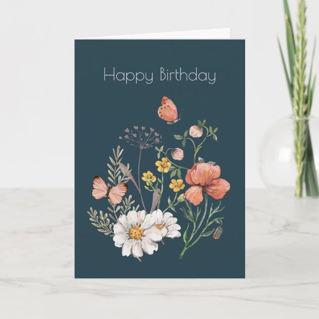 Botanical Wildflower Flower Boho Birthday  Card (Front)