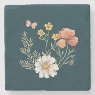 Botanical Wildflower Flower Boho Stone Coaster
