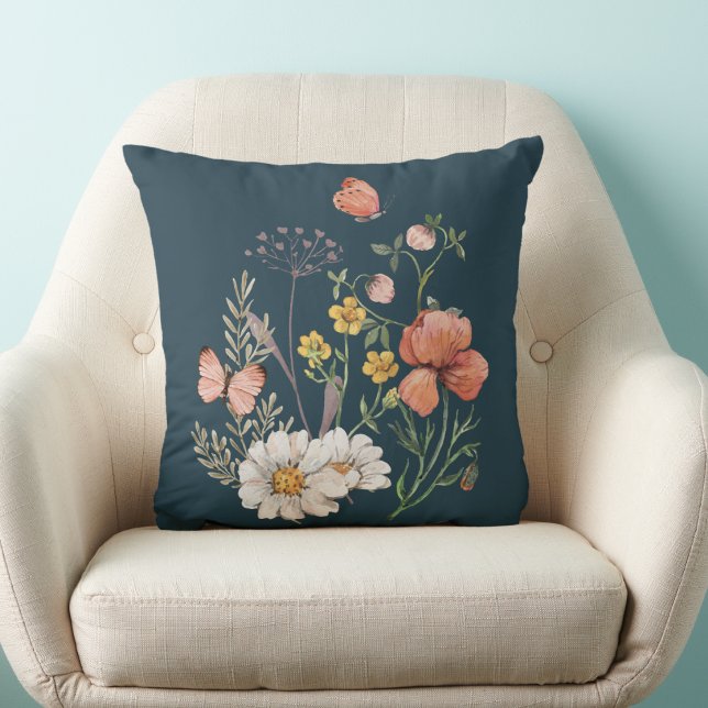 Botanical Wildflower Flower Boho  Throw Pillow (Creator Uploaded)