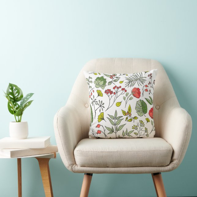 Botanical Wildflower Garden Throw Pillow (Chair)