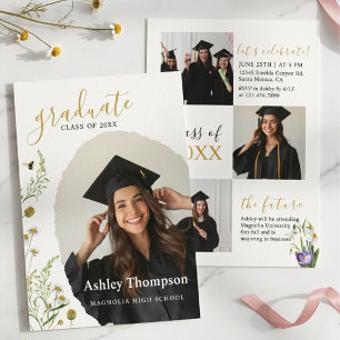 Botanical Wildflower Gold Photo Graduation Party Invitation