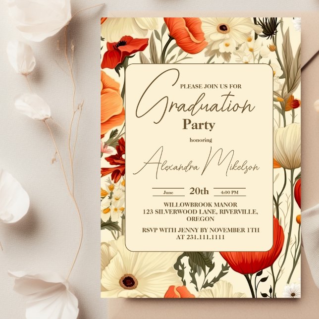 botanical  Wildflower Graduation Party Invitation (Creator Uploaded)