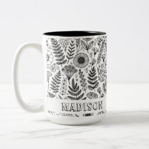 Botanical Wildflower Meadow Personalized Colouring Two-Tone Coffee Mug