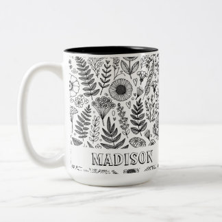Botanical Wildflower Meadow Personalized Colouring Two-Tone Coffee Mug