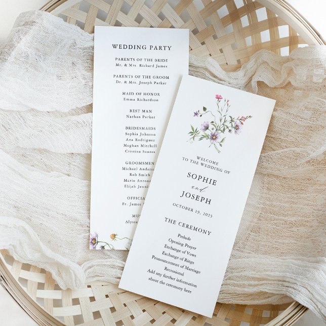 Botanical Wildflowers | Elegant Wedding Program (Simple and elegant botanical wildflowers decorate these trendy wedding programs)