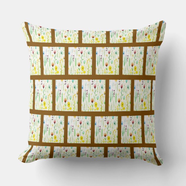 Botanical Wildflowers Meadow Pattern Throw Pillow (Front)