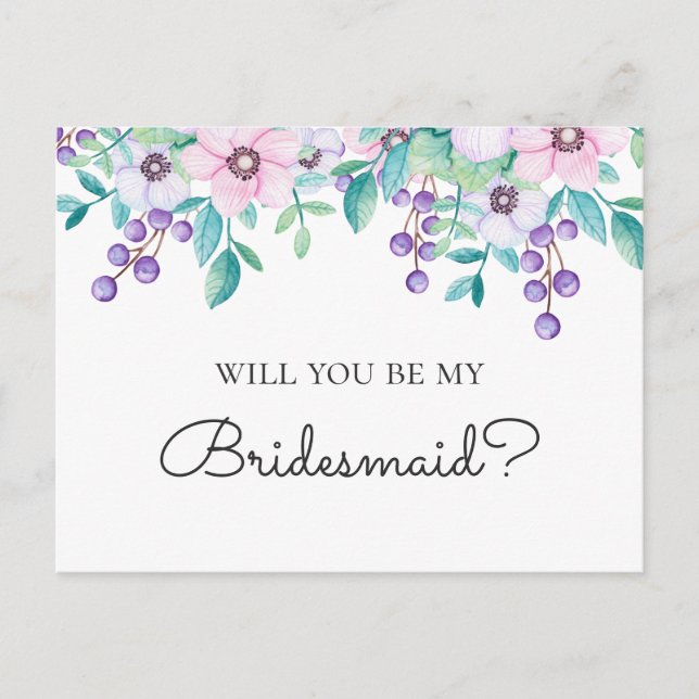 Botanical Will you be my bridesmaid. Floral garden Postcard (Front)