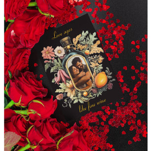 botanical wine bottle, love ages like fine wine holiday card