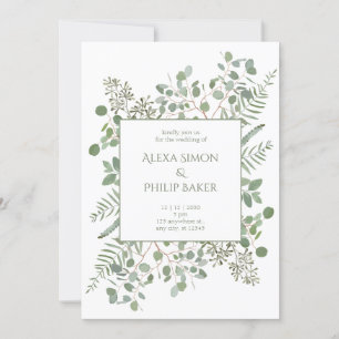 Botanical with Green branches wedding Invitation