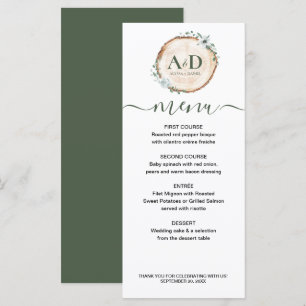 Botanical Wood Slice Wedding Dinner Menu