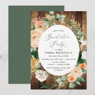 Botanical Woodgrain Farmhouse Graduation Party  Invitation