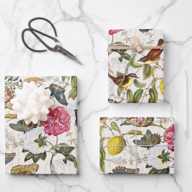 Botanical Wrapping Paper Flat Sheet Set of 3 (Front)