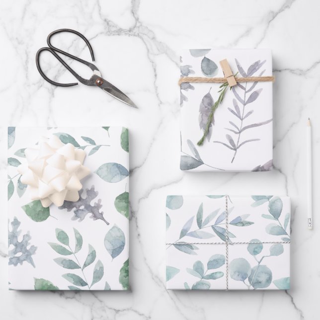 Botanical Wrapping Paper Flat Sheet Set of 3 (Front)