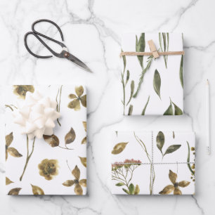 Botanical Wrapping Paper Flat Sheet Set of 3