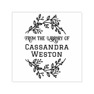 Botanical Wreath Berries Library Book Name Self-inking Stamp